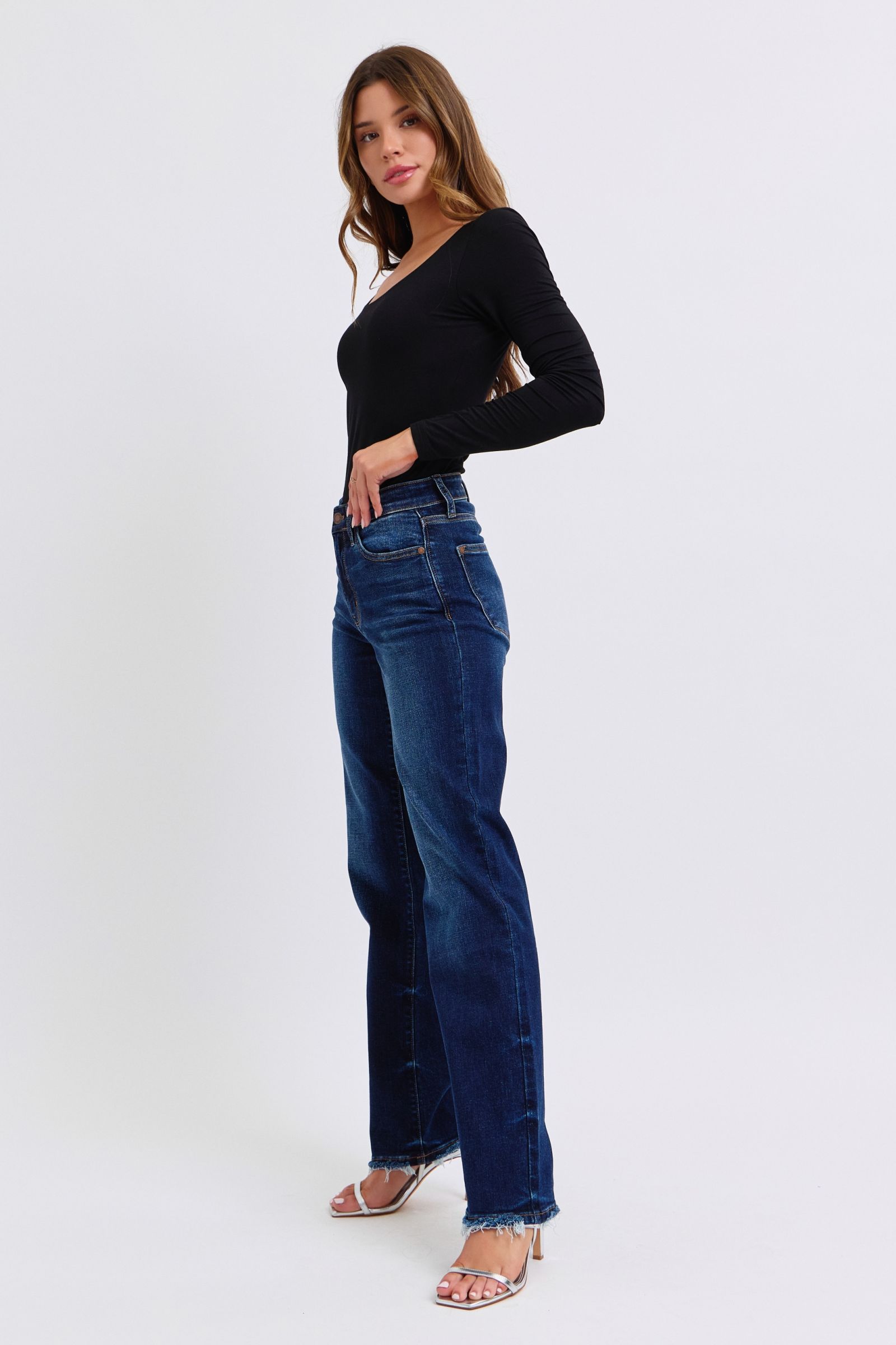 Full Size Raw Hem Straight Leg Jeans