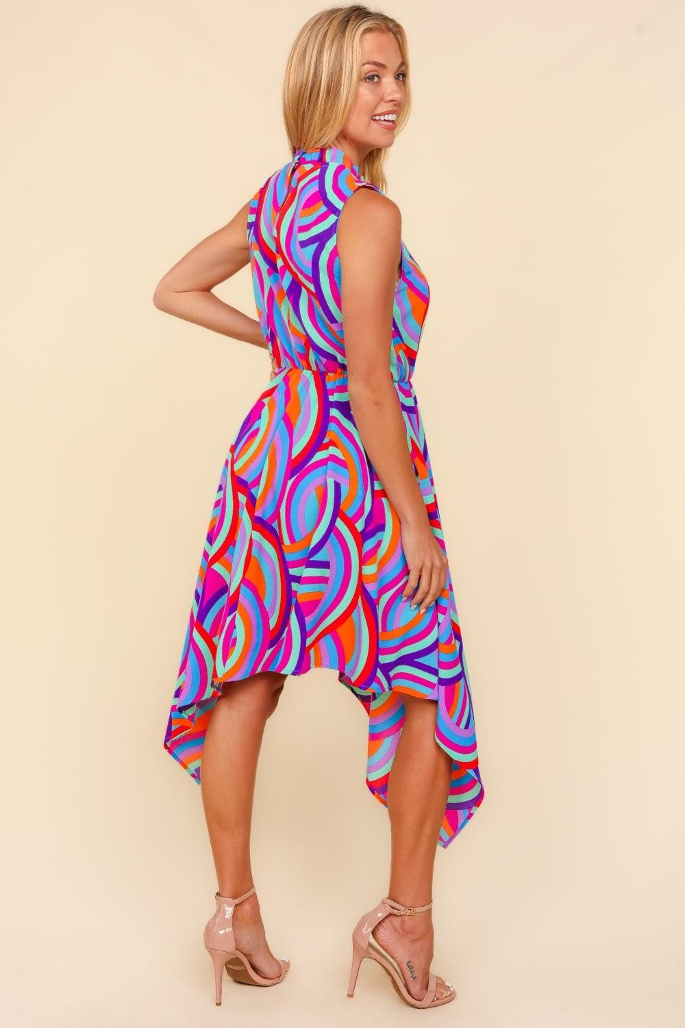 Full Size Mock Neck Sleeveless Printed Dress