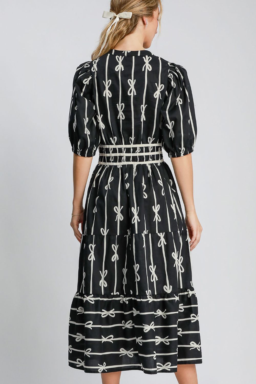 Print Notched Contrast Velvet Trim Midi Dress