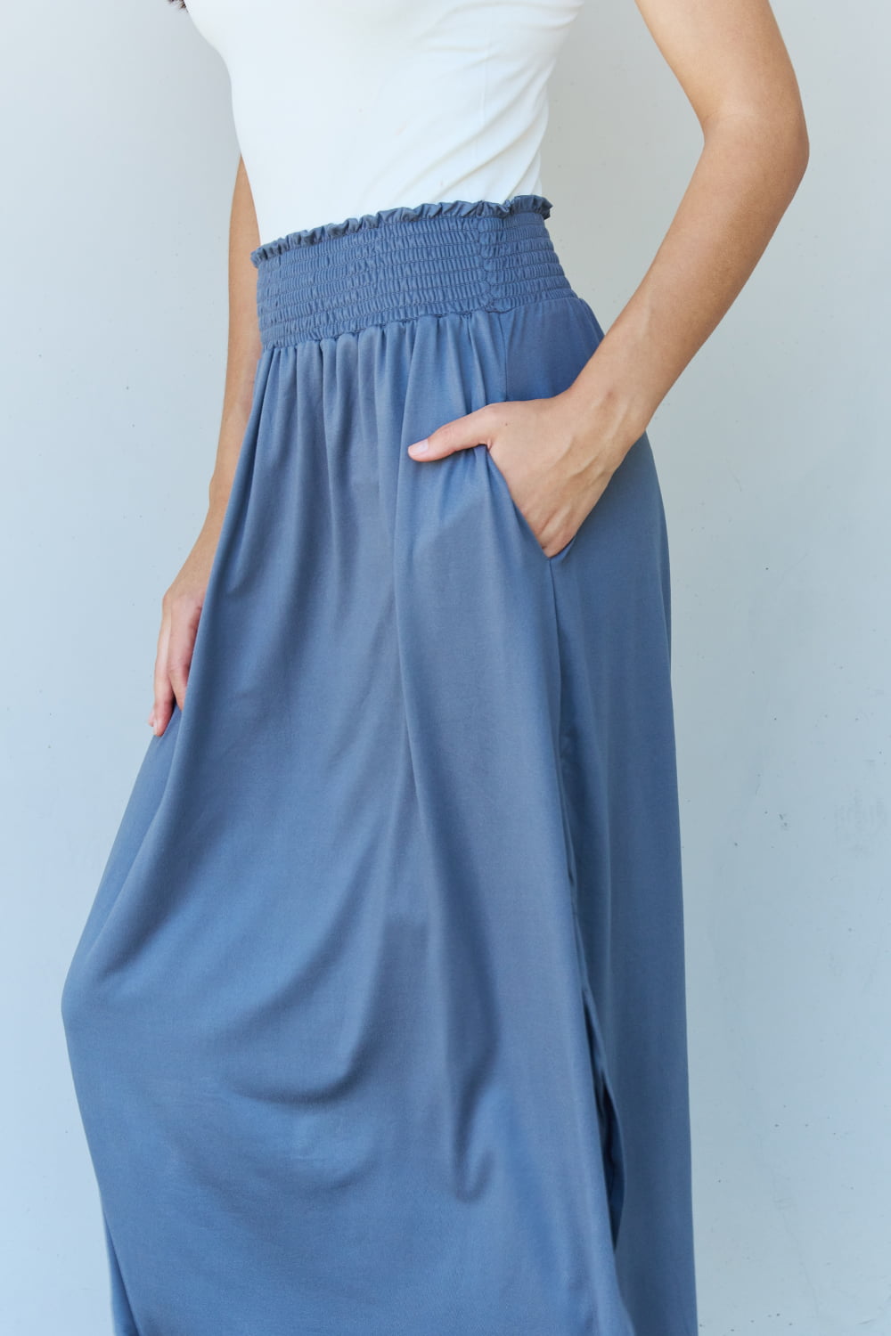 Full Size High Waist Scoop Hem Maxi Skirt in Charcoal