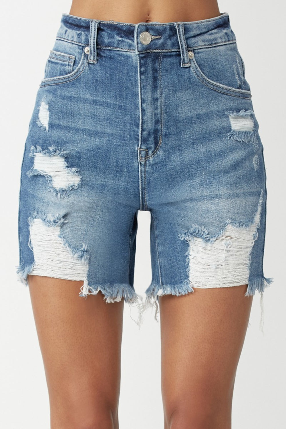 High Waisted Distressed Denim Shorts