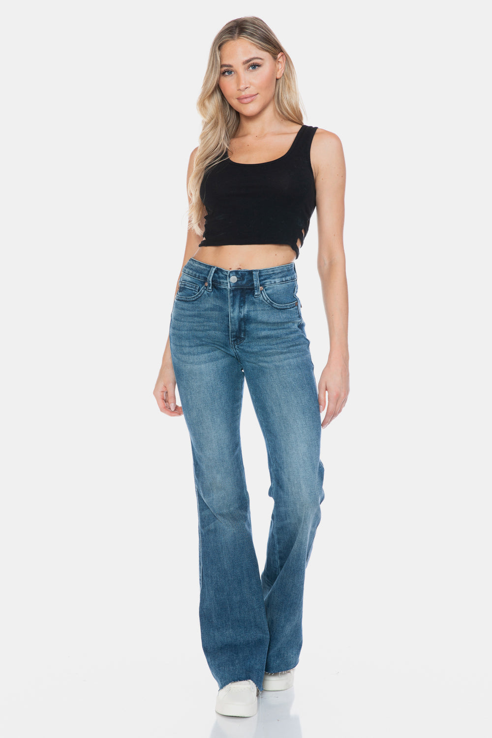 Full Size Tummy Control Cut Hem Flare Jeans