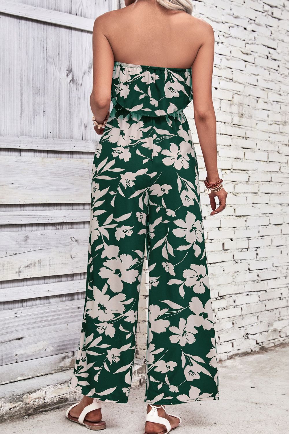 Perfee Floral Strapless Wide Leg Jumpsuit