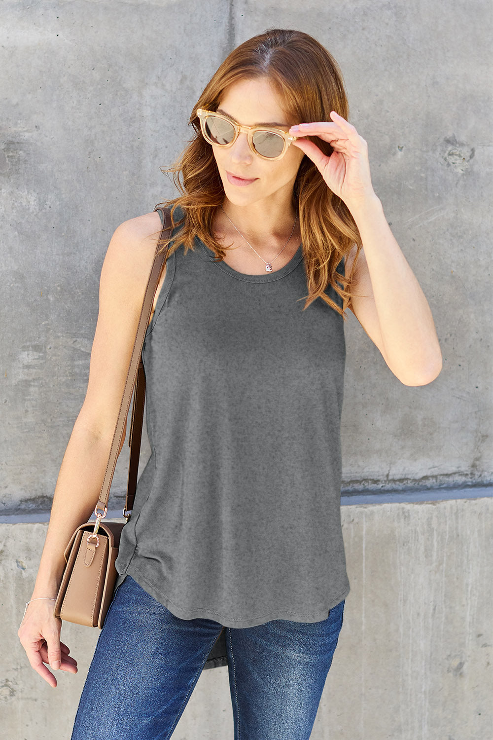 Full Size Round Neck Curved Hem Tank