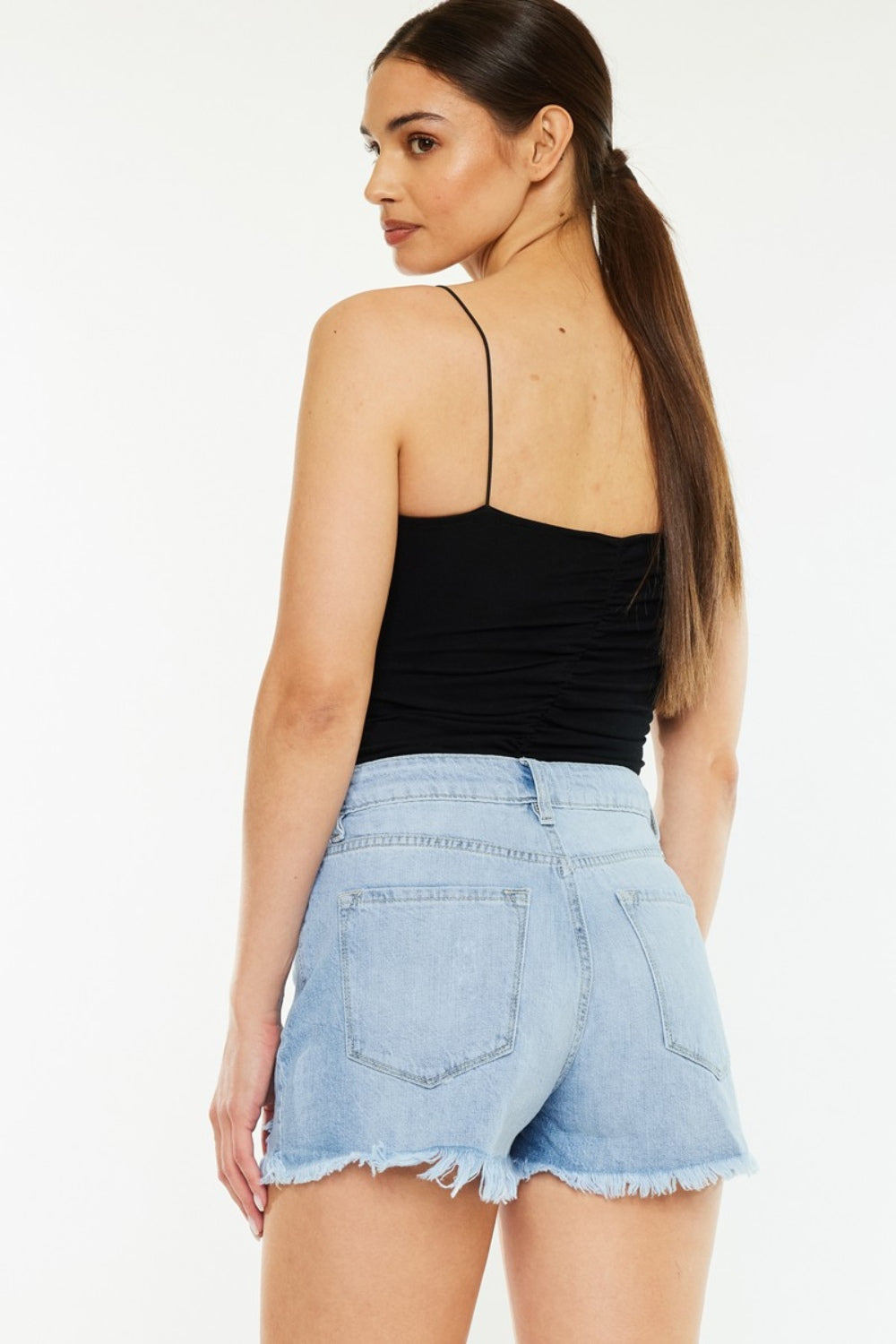 Raw Hem Distressed High Waist Denim Shorts