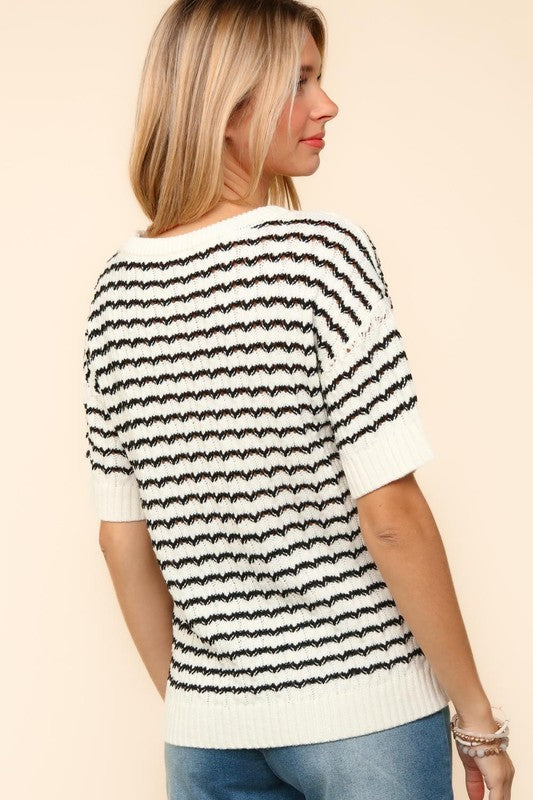 Striped Round Neck Half Sleeve Knit Top