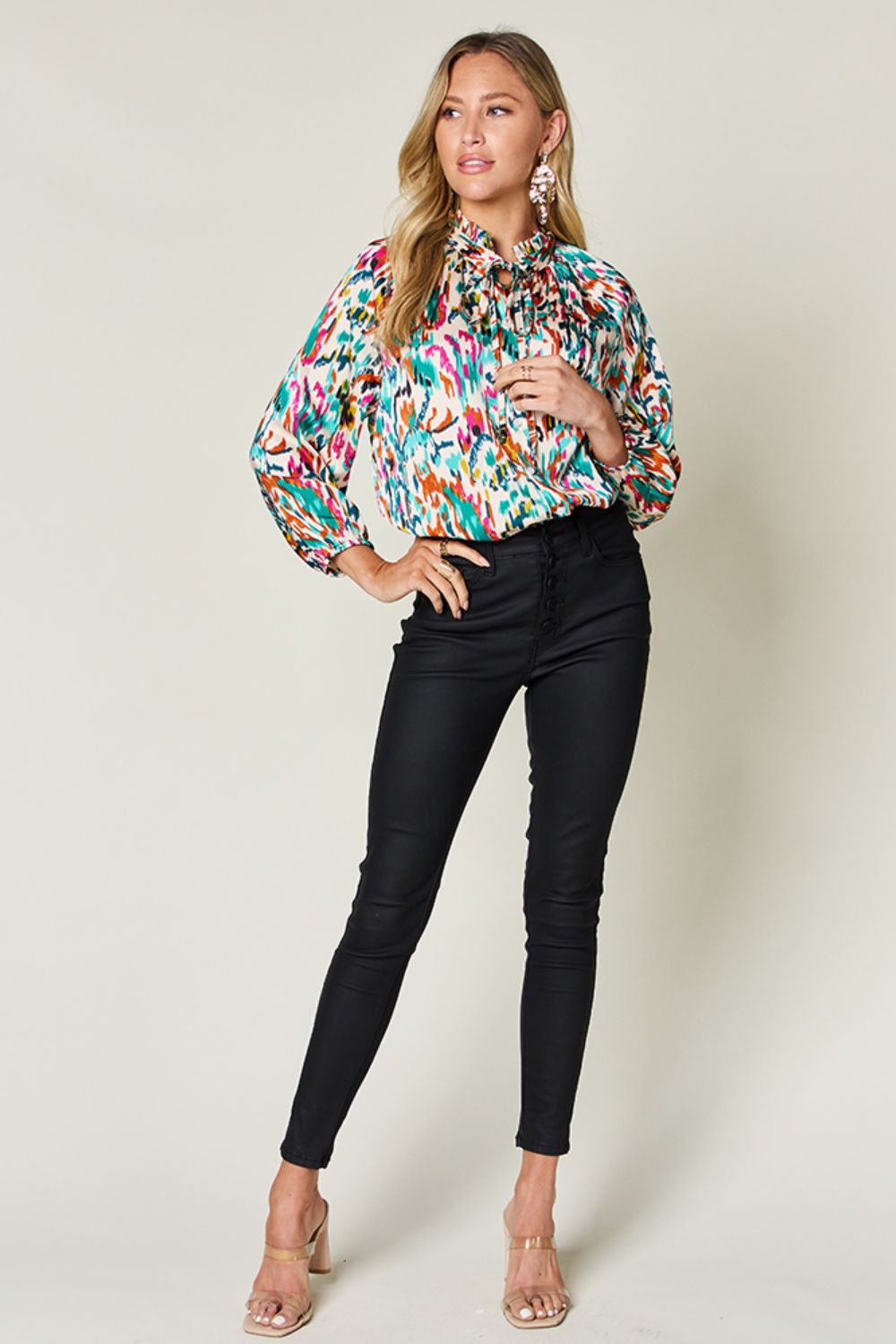 Full Size Printed Button Up Long Sleeve Shirt