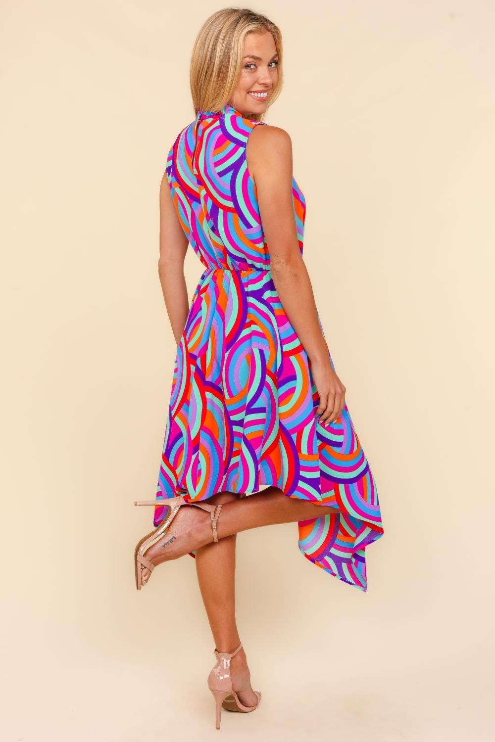 Full Size Mock Neck Sleeveless Printed Dress