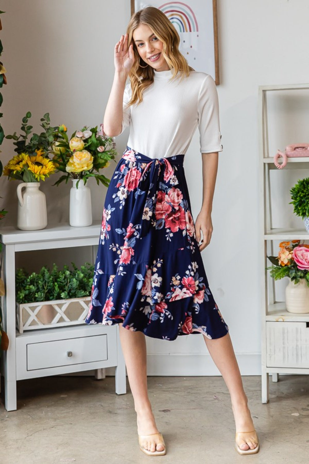 Floral Wrap Ruffled Skirt