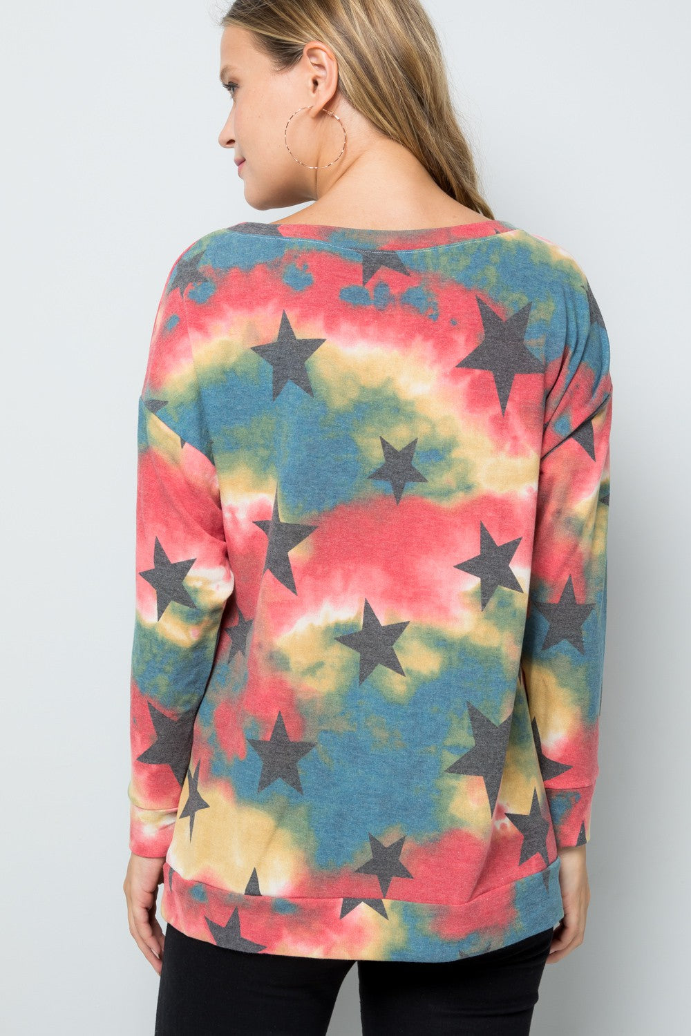 Tie-Dye Star Round Neck Long Sleeve T-Shirt