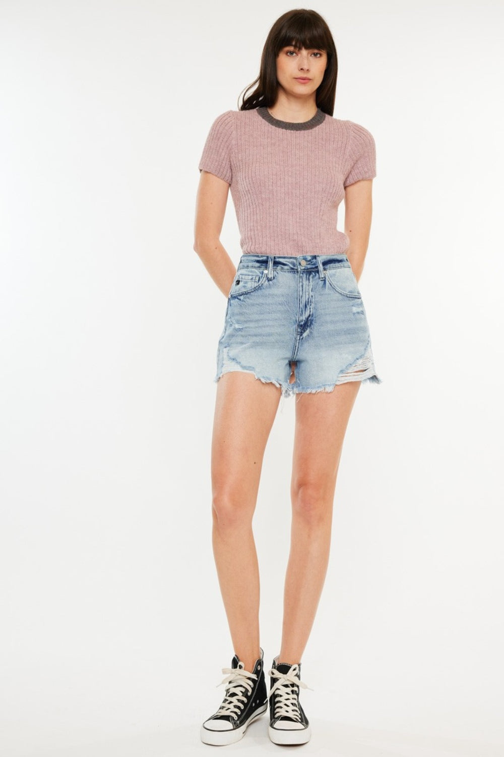 High Waist Denim Shorts with Pockets