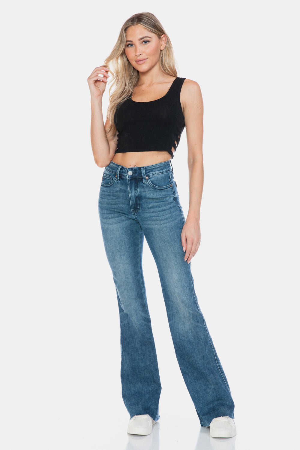 Full Size Tummy Control Cut Hem Flare Jeans