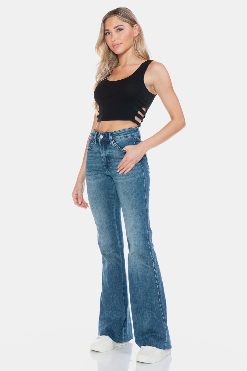 Full Size Tummy Control Cut Hem Flare Jeans