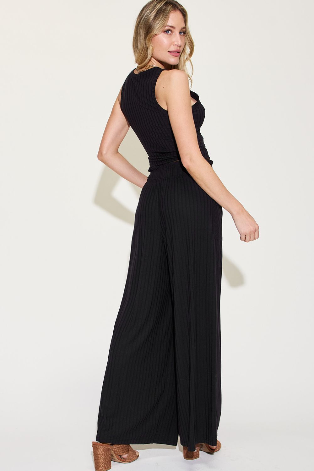 Full Size Ribbed Tank and Wide Leg Pants Set