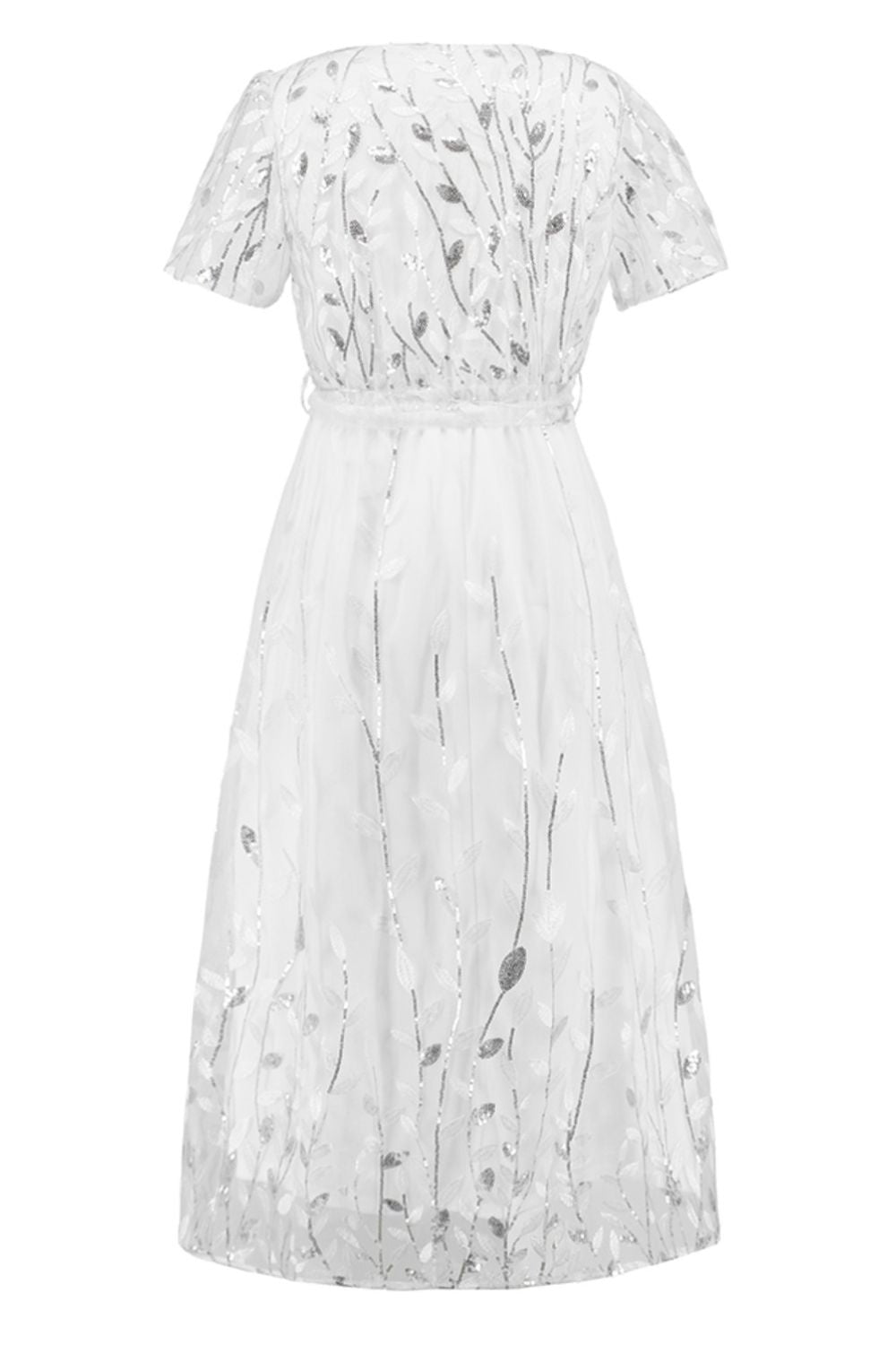 Leaf Embroidery Tie Front Short Sleeve Dress