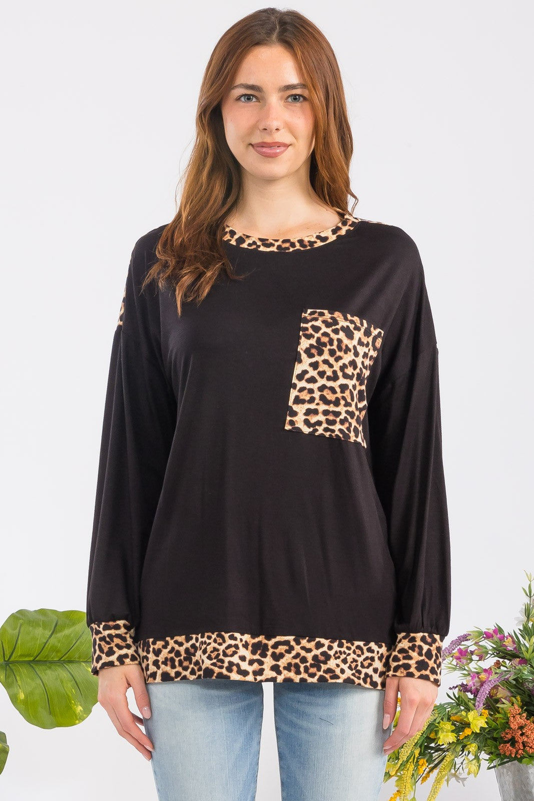 Full Size Leopard Round Neck Dropped Shoulder T-Shirt