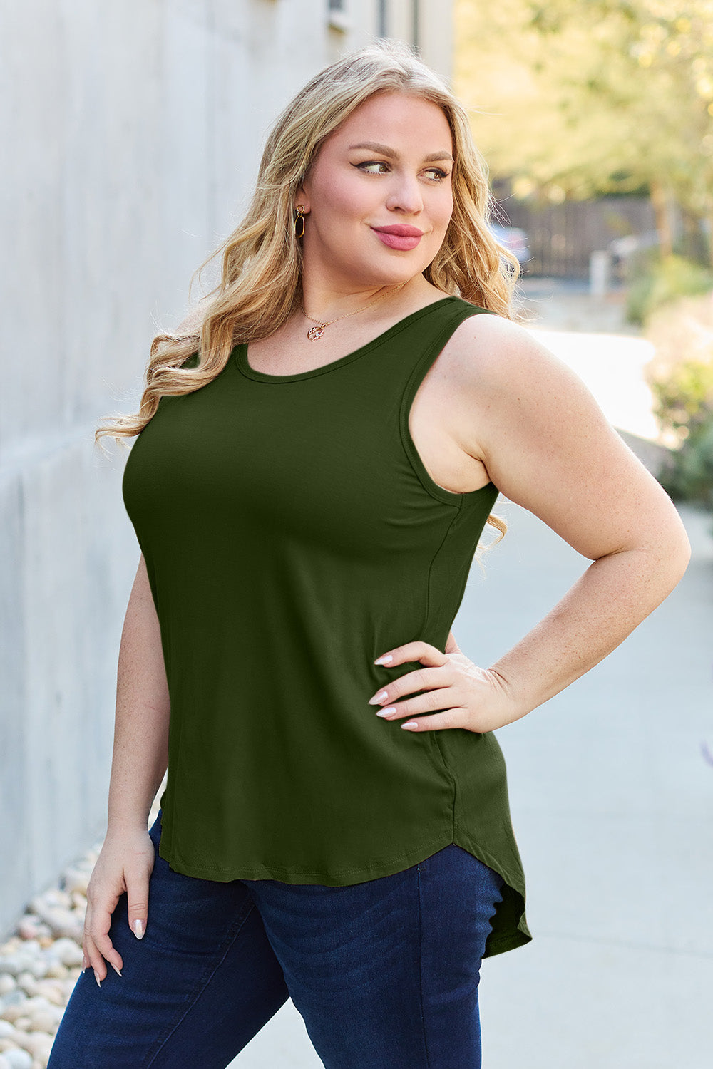 Full Size Round Neck Curved Hem Tank