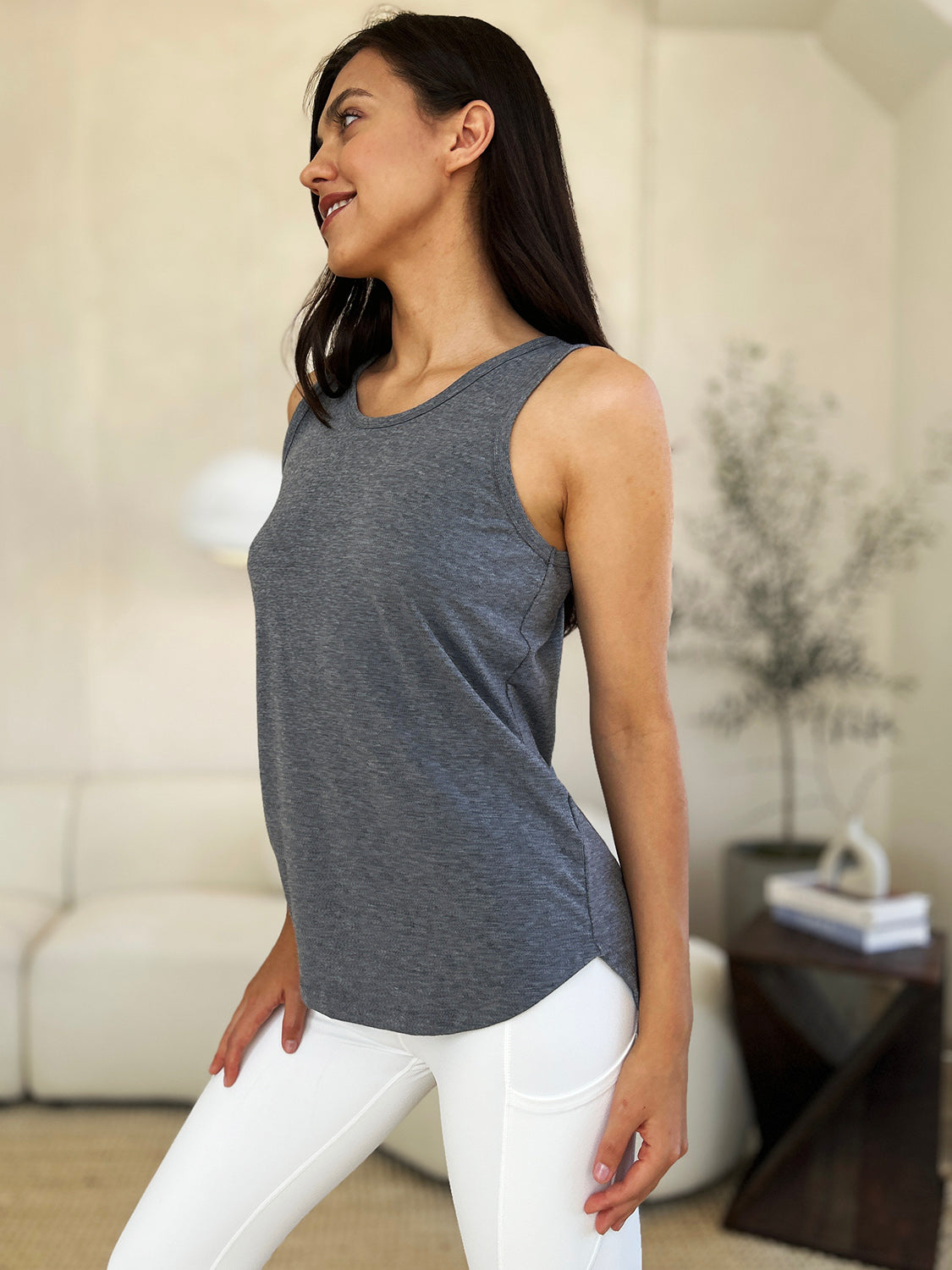 Full Size Round Neck Curved Hem Tank