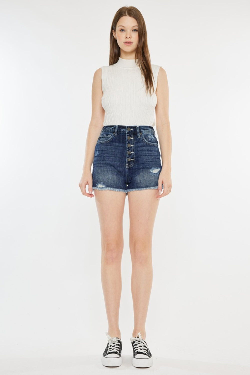 Raw Hem Button Fly Denim Shorts