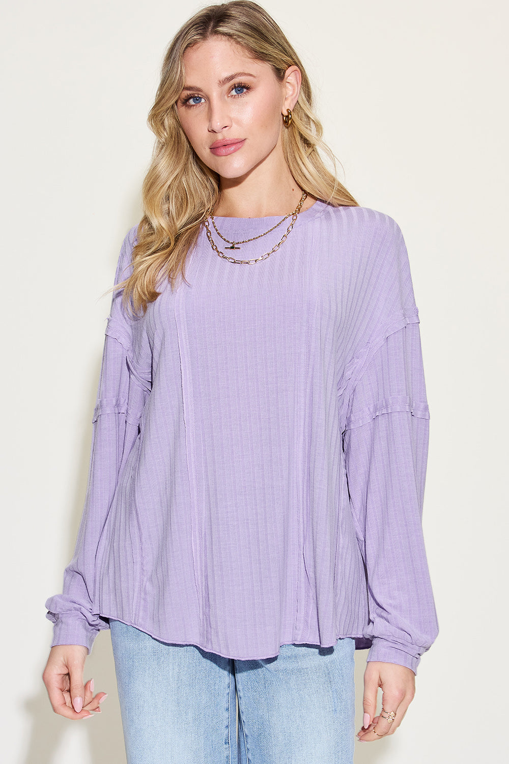 Full Size Ribbed Round Neck Long Sleeve T-Shirt