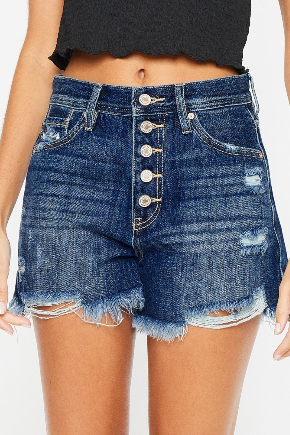 Raw Hem Button-Fly Denim Shorts