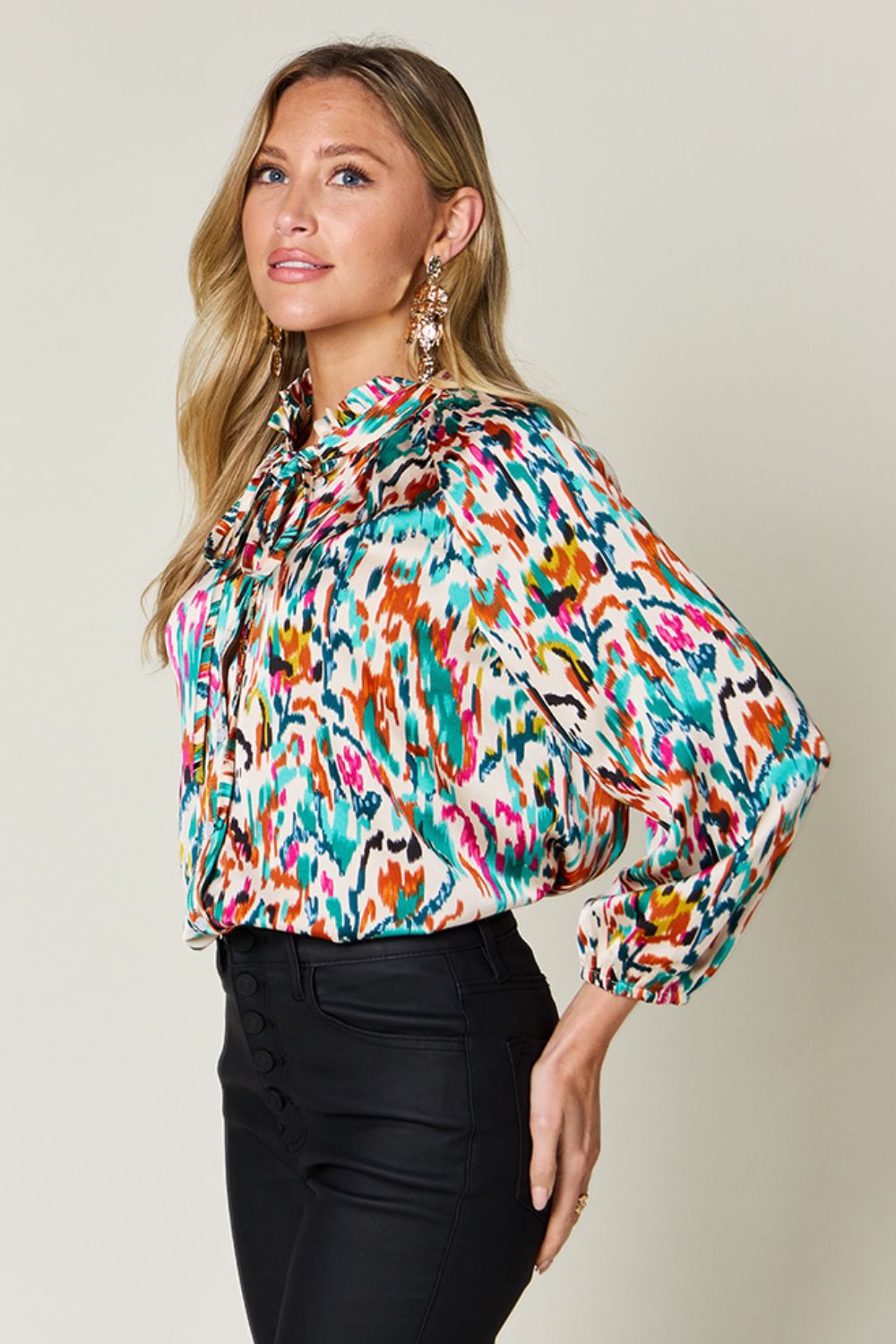 Full Size Printed Button Up Long Sleeve Shirt