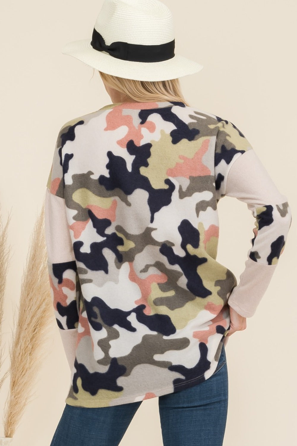 Full Size Camo Print Contrast Long Sleeve T-Shirt