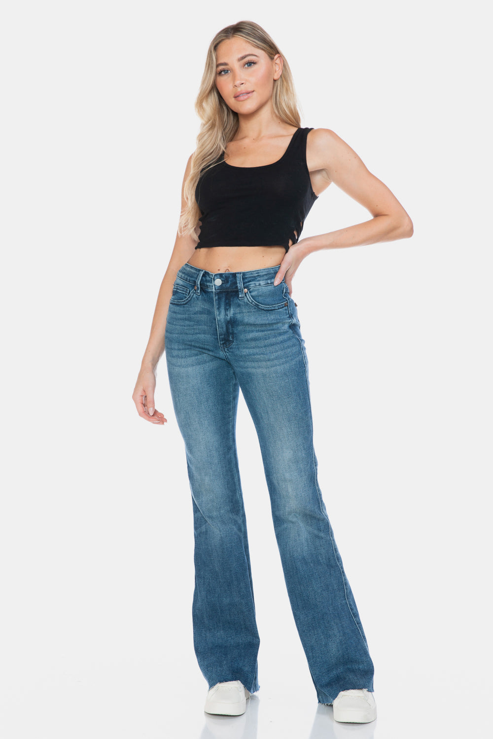 Full Size Tummy Control Cut Hem Flare Jeans