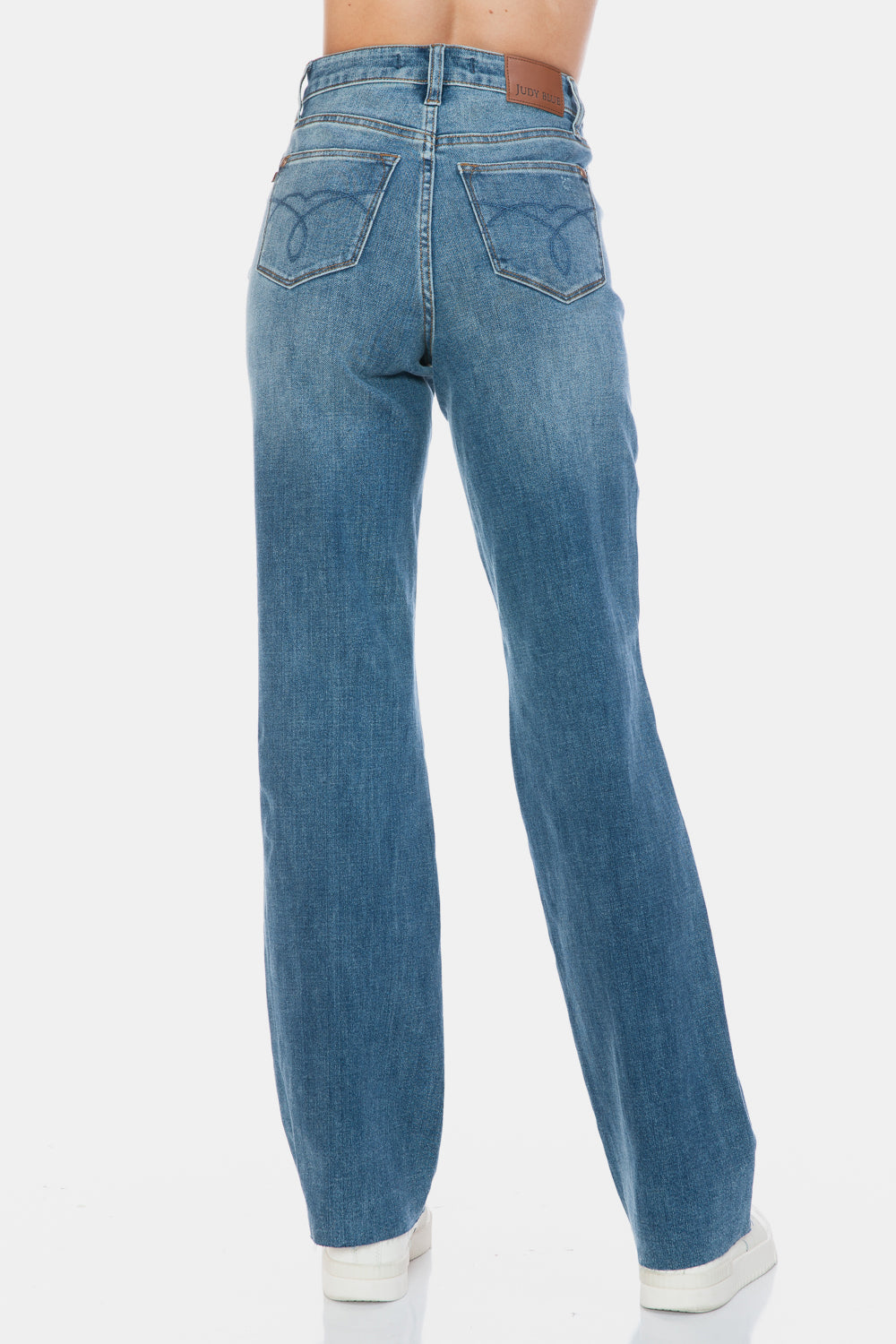 Full Size Tummy Control Cut Raw Hem Straight Jeans