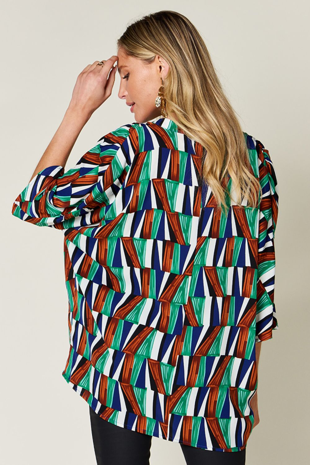 Full Size Geometric Notched Dolman Sleeve Top