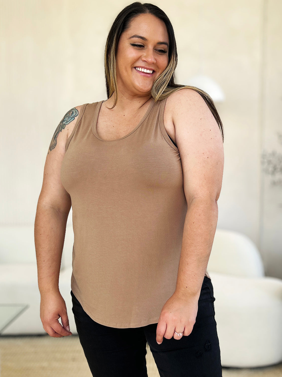 Full Size Round Neck Curved Hem Tank