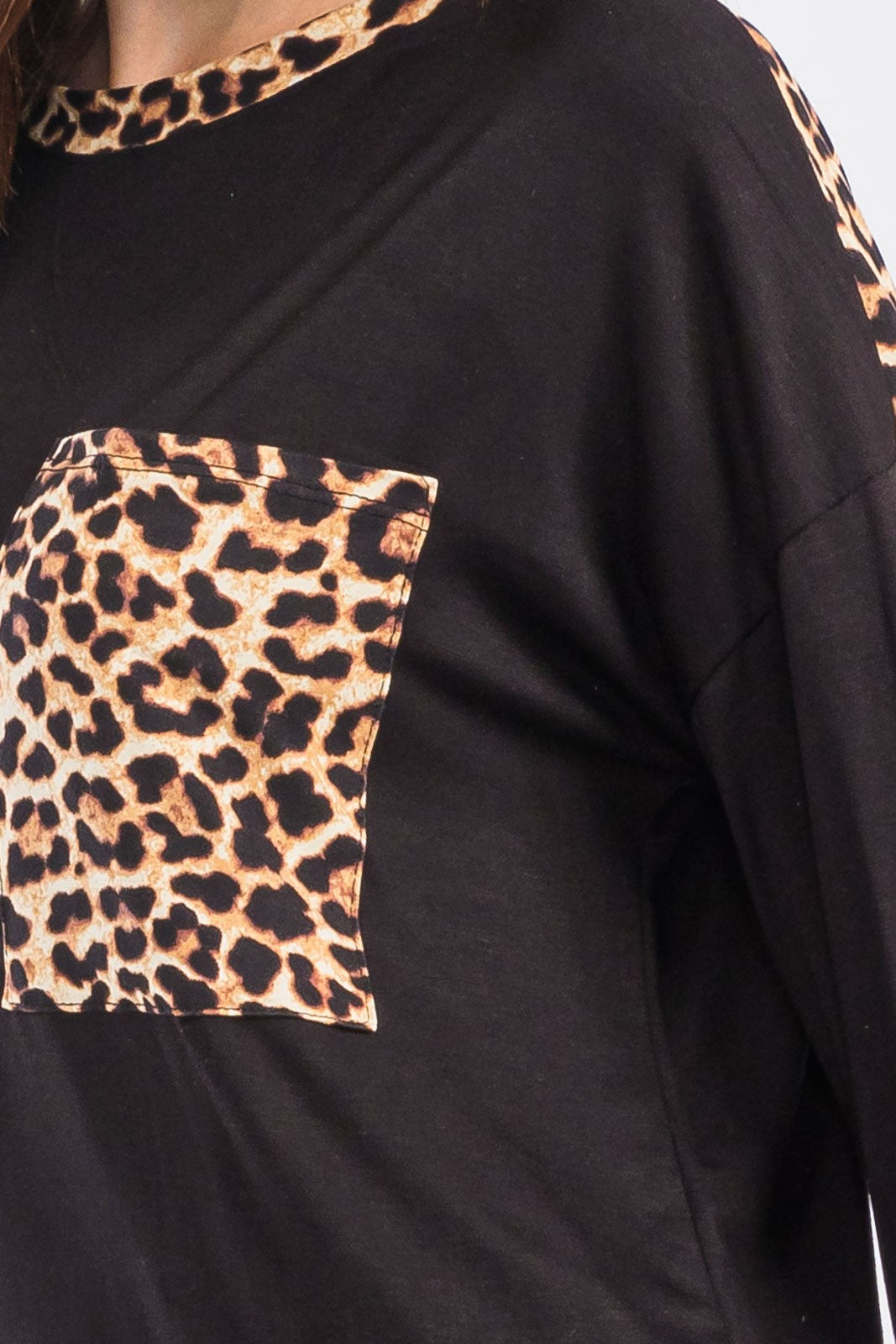 Full Size Leopard Round Neck Dropped Shoulder T-Shirt