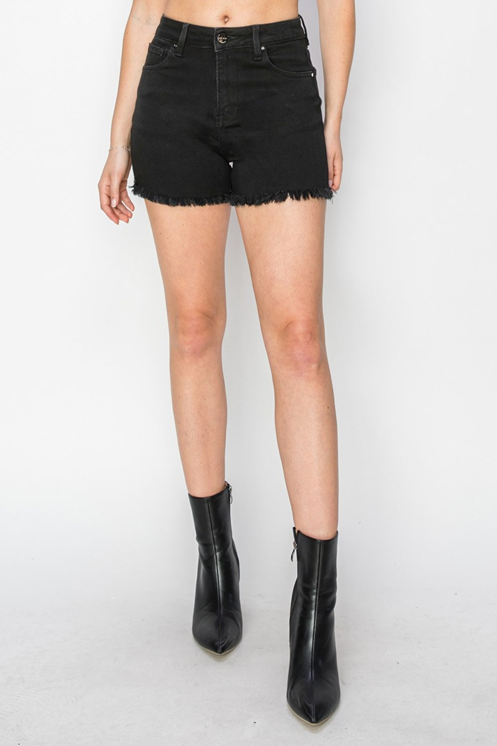 Full Size High Waist Raw Hem Denim Shorts