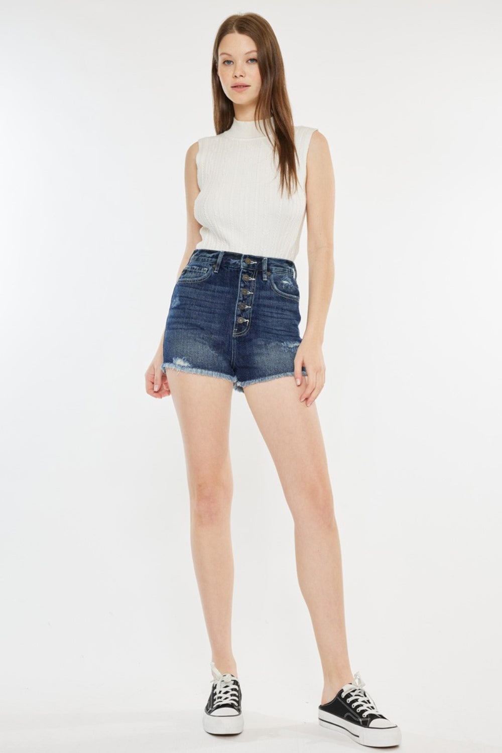 Raw Hem Button Fly Denim Shorts