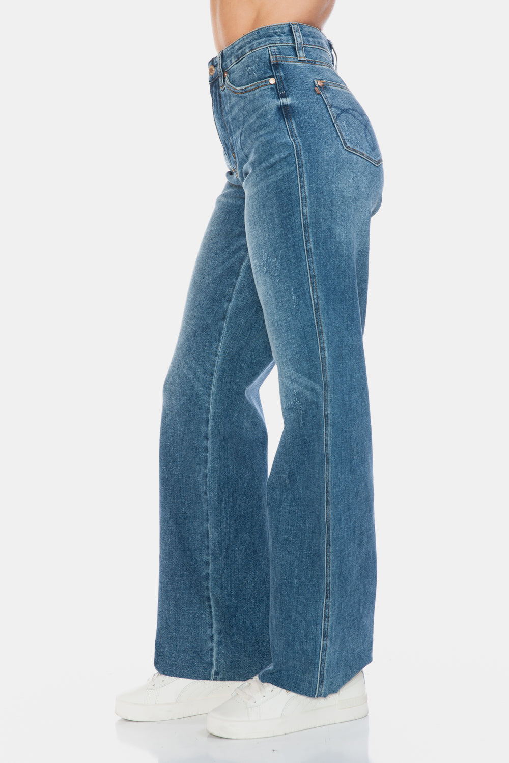 Full Size Tummy Control Cut Raw Hem Straight Jeans