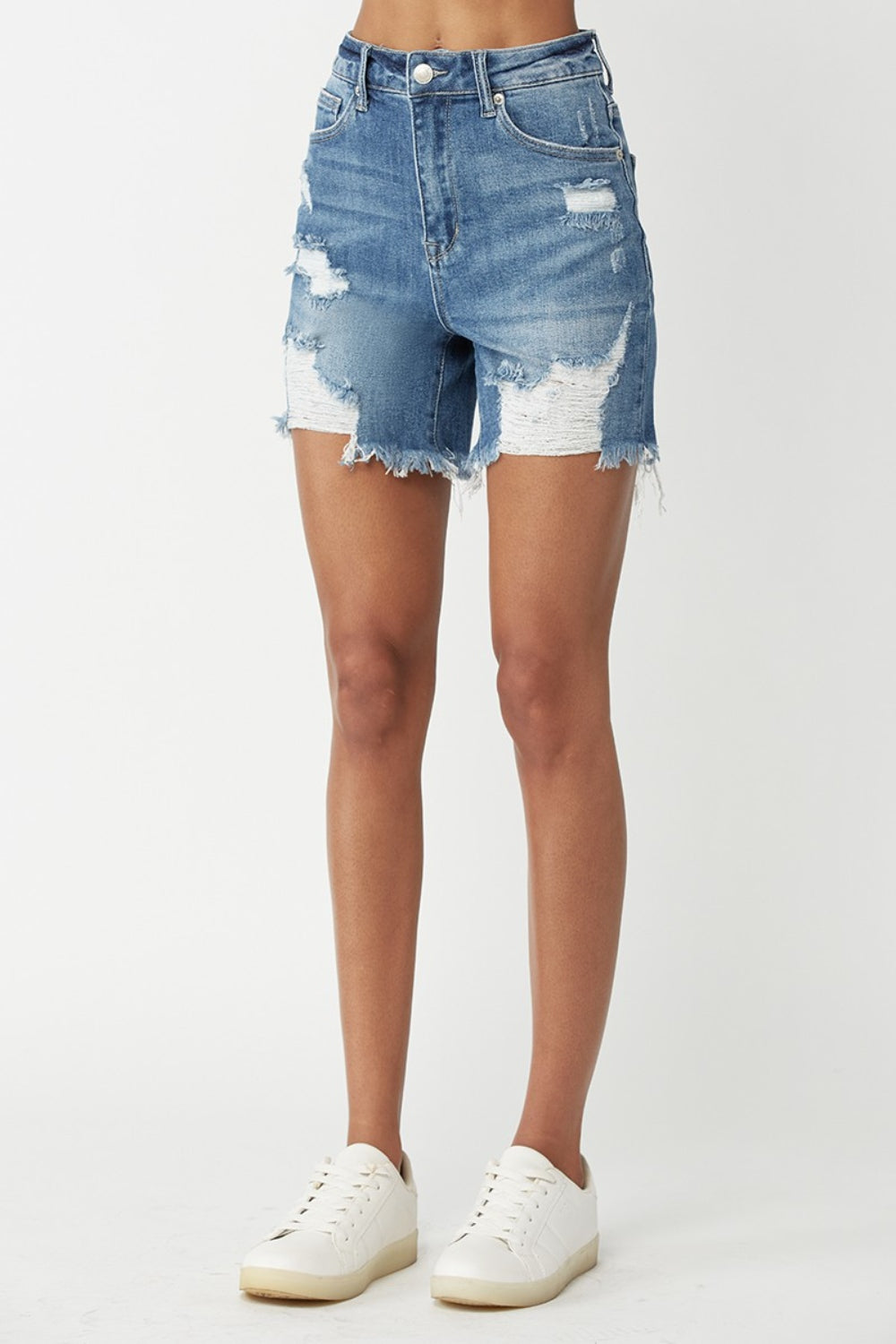 High Waisted Distressed Denim Shorts