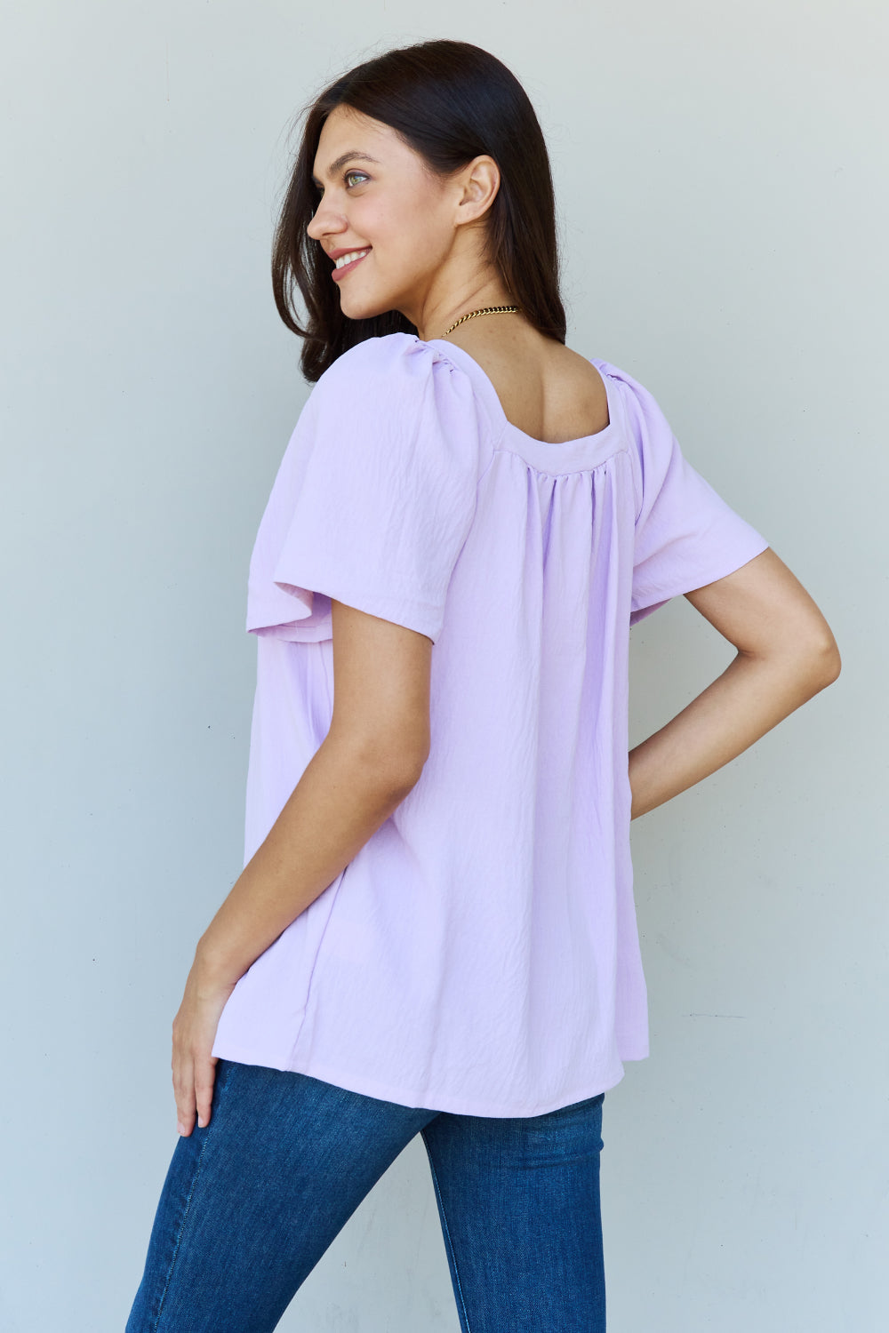 Neck Short Sleeve Blouse in Lavender