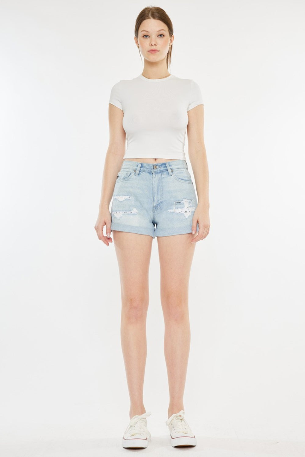 High Rise Repaired Mom Denim Shorts