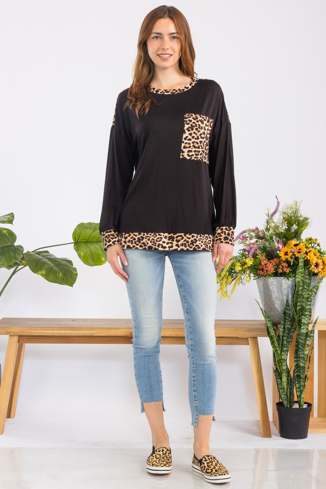 Full Size Leopard Round Neck Dropped Shoulder T-Shirt