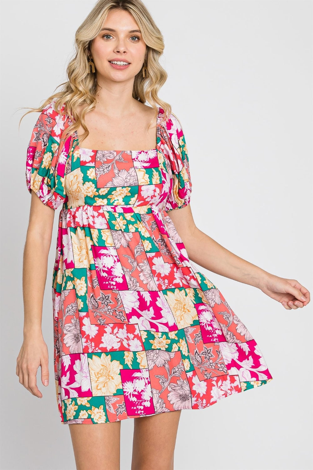 Floral Ruff Sleeve Mini Dress