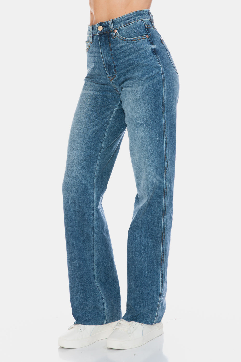 Full Size Tummy Control Cut Raw Hem Straight Jeans