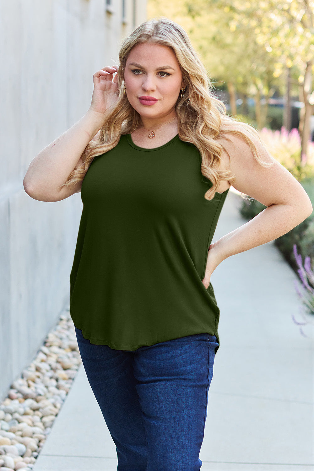 Full Size Round Neck Curved Hem Tank